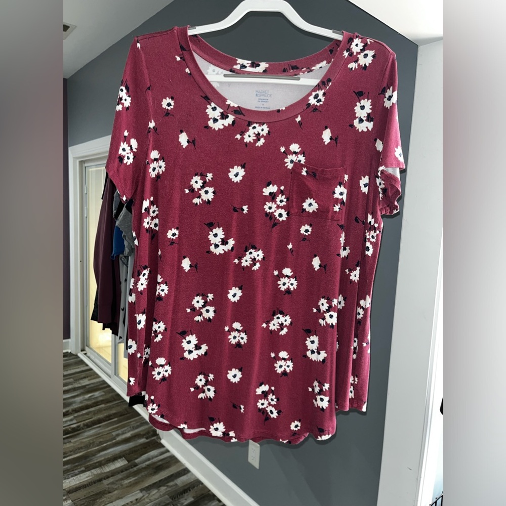 Pink Market & Spruce floral short sleeve shirt 1X